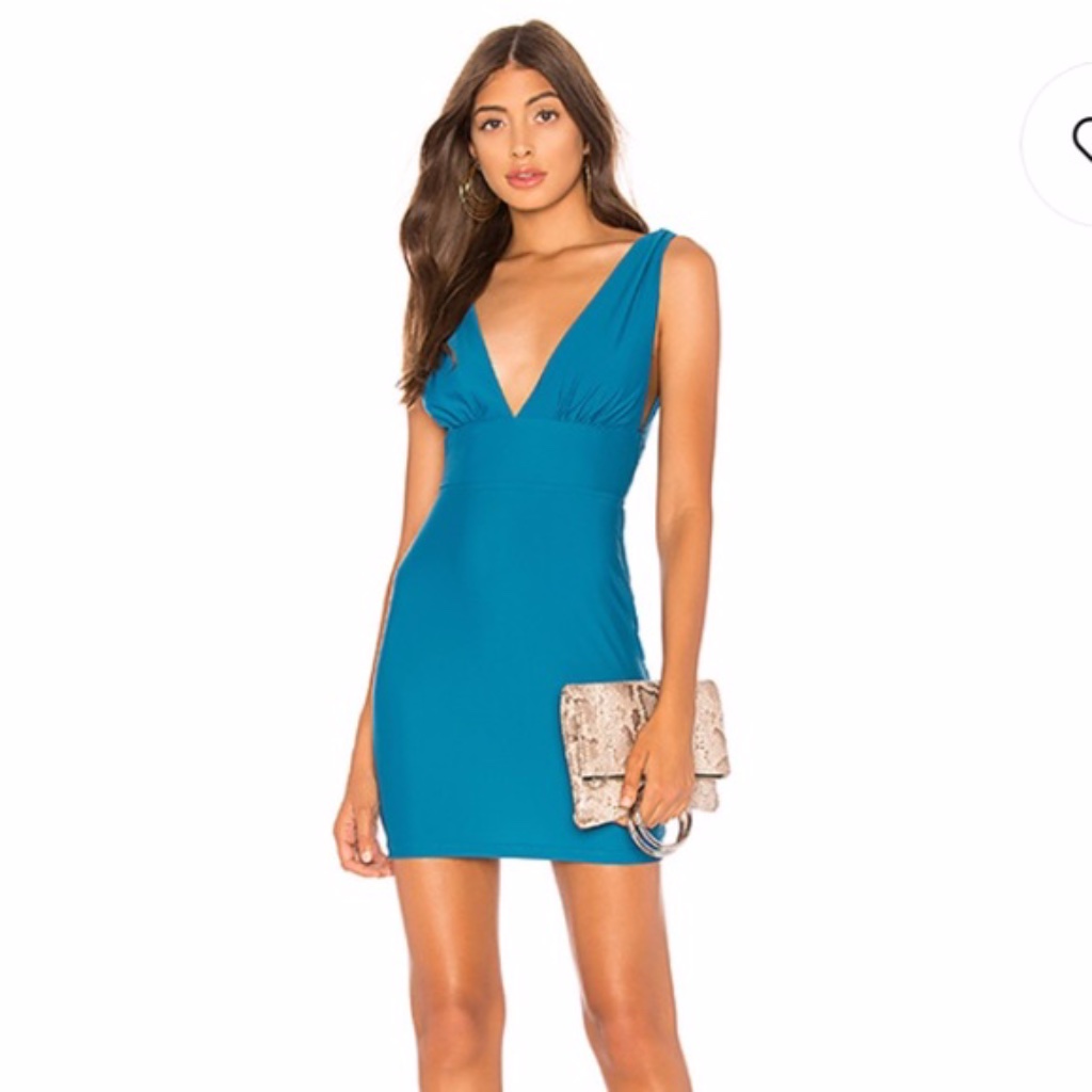 Nwt Ingrid Deep V Mini Dress In Teal (Revolve)